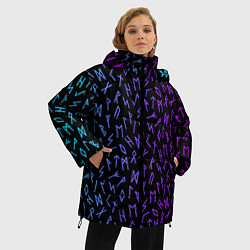 Куртка зимняя женская Рунический алфавит Neon pattern, цвет: 3D-красный — фото 2