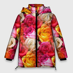 Куртка зимняя женская Красные, желтые и белые розы, цвет: 3D-светло-серый
