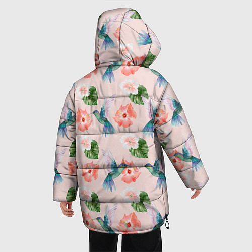 Женская зимняя куртка Колибри и нежные цветы / 3D-Красный – фото 4