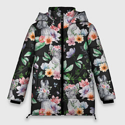 Женская зимняя куртка Котики в цветочках