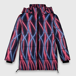 Куртка зимняя женская Неоновые волны Розовый и голубой на темном фоне, цвет: 3D-красный