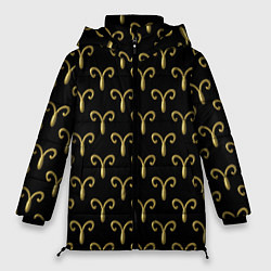 Куртка зимняя женская Золотой овен на черном фоне Паттерн, цвет: 3D-красный