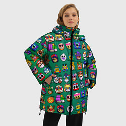 Куртка зимняя женская Значки на скины Бравл Старс Brawl Зеленый градиент, цвет: 3D-черный — фото 2