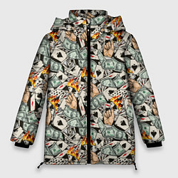 Куртка зимняя женская Карты, Деньги, Казино, цвет: 3D-светло-серый
