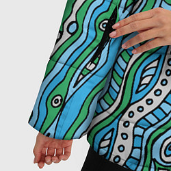 Куртка зимняя женская Разноцветная абстракция в стиле дудл Волны, линии,, цвет: 3D-черный — фото 2