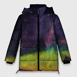 Куртка зимняя женская Горный пейзаж со звёздным небом и северным сиянием, цвет: 3D-светло-серый