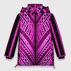 Куртка зимняя женская Неоновая абстракция Розовый светящийся узор на тем, цвет: 3D-черный