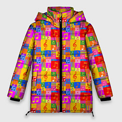 Куртка зимняя женская Красочные Музыкальные Ноты, цвет: 3D-красный