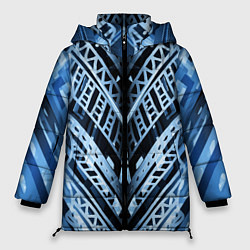 Куртка зимняя женская Неоновый узор Абстракция Голубой и синий цвет на ч, цвет: 3D-светло-серый