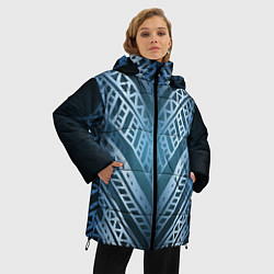 Куртка зимняя женская Неоновый абстрактный узор Синий и голубой неон на, цвет: 3D-светло-серый — фото 2