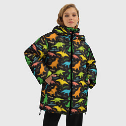 Куртка зимняя женская Разноцветные Динозавры, цвет: 3D-черный — фото 2