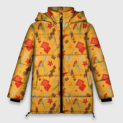 Женская зимняя куртка Георгиевская ленточка, Вечный огонь, цветок, медал