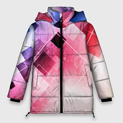 Куртка зимняя женская Розово-голубая абстрактная геометрия, цвет: 3D-черный