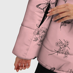 Куртка зимняя женская Цветочки и бабочки на розовом фоне, цвет: 3D-красный — фото 2