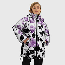 Куртка зимняя женская Распустившиеся фиолетовые цветы, цвет: 3D-светло-серый — фото 2