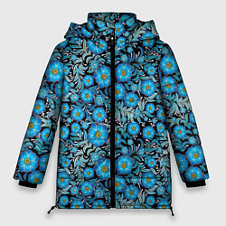 Куртка зимняя женская Поле синих цветов, цвет: 3D-черный