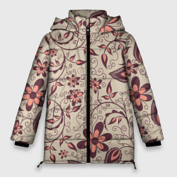 Куртка зимняя женская Вьющиеся цветы, цвет: 3D-светло-серый