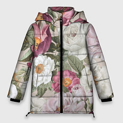 Куртка зимняя женская Цветы Розовый Сад Пион и Роз, цвет: 3D-светло-серый