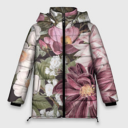 Куртка зимняя женская Цветы Красивый Цветочный Букет Георгин, цвет: 3D-светло-серый