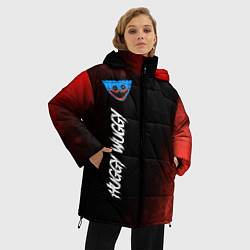 Куртка зимняя женская Надпись и лицо Huggy Wuggy на темном фоне с огнем, цвет: 3D-черный — фото 2