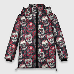 Куртка зимняя женская День мертвых Черепа Мексика, цвет: 3D-черный