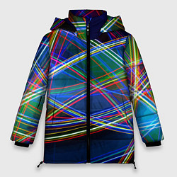 Куртка зимняя женская Разноцветные неоновые линии Абстракция Multicolore, цвет: 3D-красный
