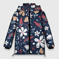 Куртка зимняя женская Цветы Полуночные Разноцветные, цвет: 3D-красный