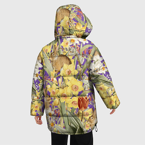 Женская зимняя куртка Цветы Нарциссы и Зайцы / 3D-Красный – фото 4