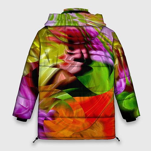 Женская зимняя куртка Разноцветная абстрактная композиция Лето Multi-col / 3D-Светло-серый – фото 2