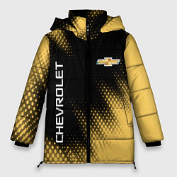 Куртка зимняя женская Символ и надпись CHEVROLET на фоне с Halftone эффе, цвет: 3D-черный