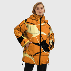Куртка зимняя женская Абстрактные полосы на оранжевом фоне, цвет: 3D-светло-серый — фото 2