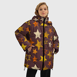 Куртка зимняя женская Звездное коричневое небо, цвет: 3D-красный — фото 2