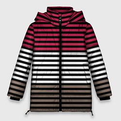 Куртка зимняя женская Красно-коричневый полосатый узор, цвет: 3D-красный