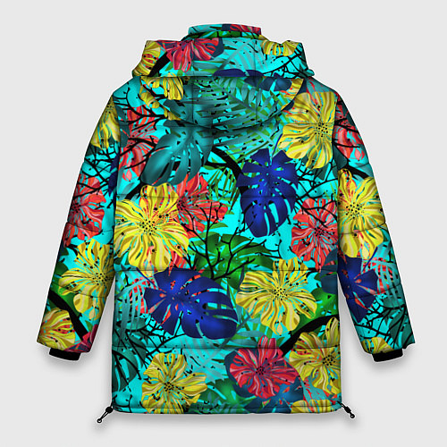 Женская зимняя куртка Тропические растения на бирюзовом фоне / 3D-Светло-серый – фото 2