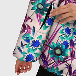 Куртка зимняя женская Цветы Летние Фиолетовые Рудбеки, цвет: 3D-черный — фото 2