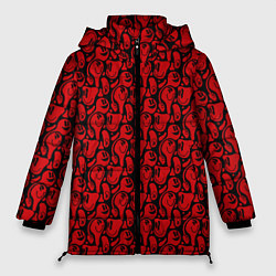 Куртка зимняя женская Красные психоделический смайлы, цвет: 3D-черный