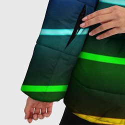 Куртка зимняя женская Неоновые разноцветные фонари - Голубой и зелёный, цвет: 3D-черный — фото 2