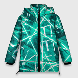 Куртка зимняя женская Неоновые лучи и неоновые надписи - Светло-зелёный, цвет: 3D-красный