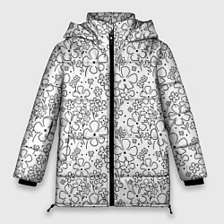 Куртка зимняя женская Цветочки черные на белом, цвет: 3D-светло-серый