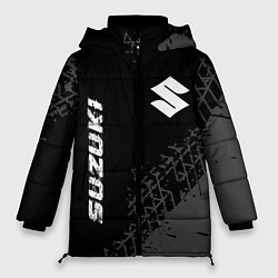 Куртка зимняя женская Suzuki Speed на темном фоне со следами шин, цвет: 3D-черный