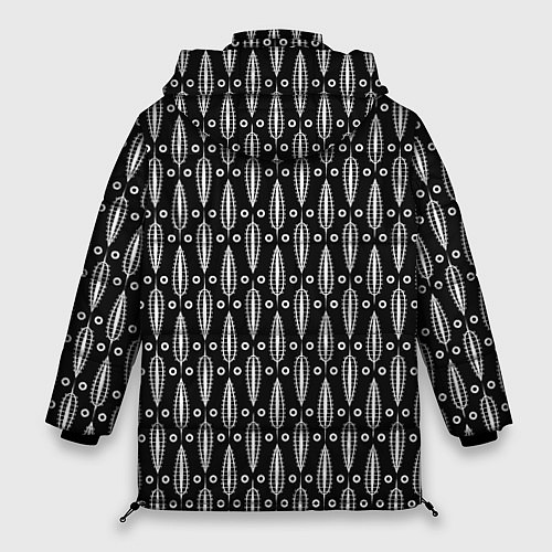 Женская зимняя куртка Черно-белый современный модный узор листья / 3D-Светло-серый – фото 2