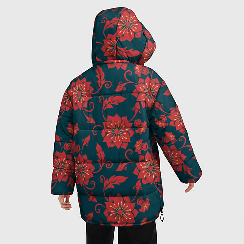 Женская зимняя куртка Red flowers texture / 3D-Красный – фото 4