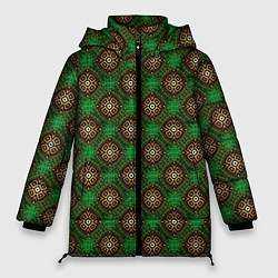 Женская зимняя куртка Коричневые круги на зеленом фоне