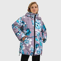 Куртка зимняя женская Летний стилизованный цветочный паттерн, цвет: 3D-светло-серый — фото 2