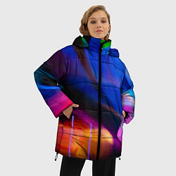 Куртка зимняя женская Неоновые линии и силуэты - Синий, цвет: 3D-красный — фото 2
