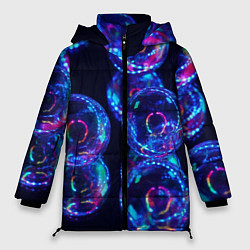 Куртка зимняя женская Неоновые сюрреалистичные пузыри - Синий, цвет: 3D-красный