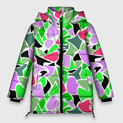 Куртка зимняя женская Abstract pattern green pink spots, цвет: 3D-черный