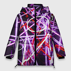 Куртка зимняя женская Неоновые хаотичные линии и буквы - Розовый, цвет: 3D-черный