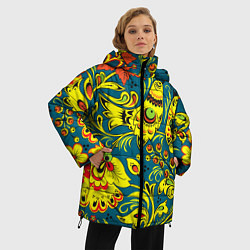 Куртка зимняя женская Хохломская Роспись Две Птицы, цвет: 3D-красный — фото 2