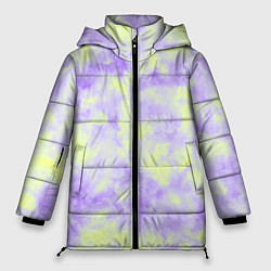 Куртка зимняя женская Нежный желто-фиолетовый тай дай, цвет: 3D-черный